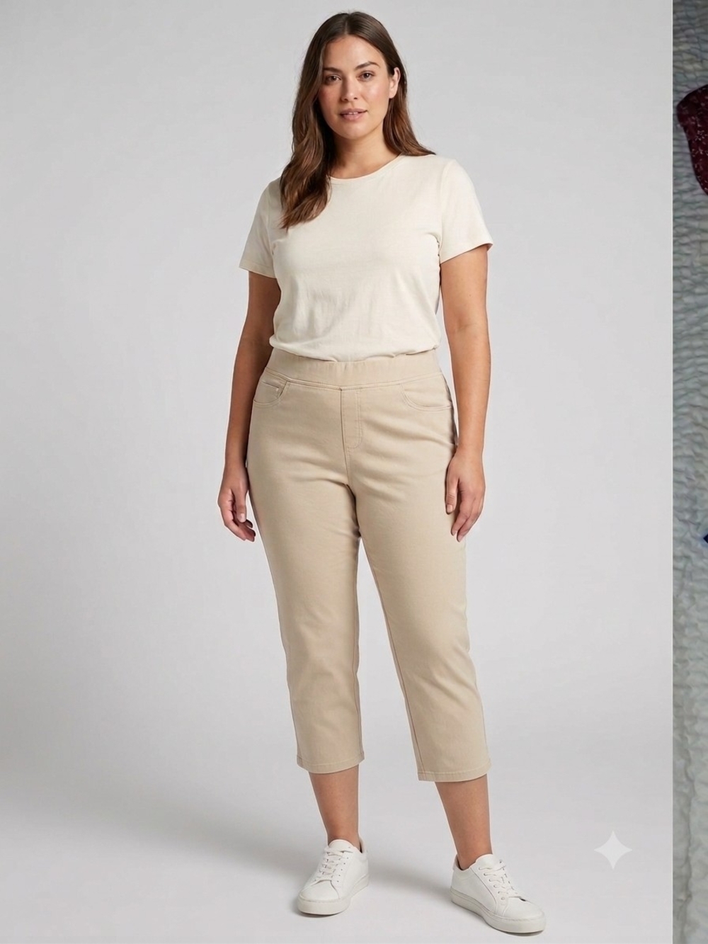 Cream Slim Capri Pants - Women's Stretch Cropped Trousers
